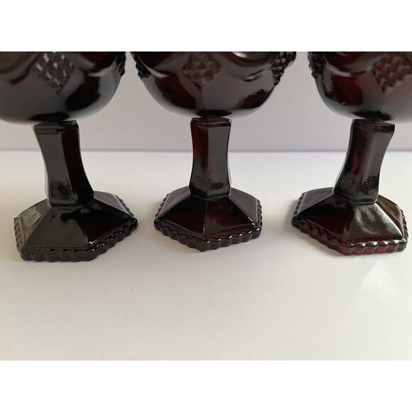 Vintage Avon 1876 Cape Cod Ruby Red Cordial Wine Glasses Footed Stem 4.5" Set/3 - Picture 4 of 6